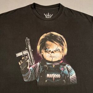 Chucky Mafioso T-Shirt‎ Mens 2XL Black Horror Movie Graphic Print Tee